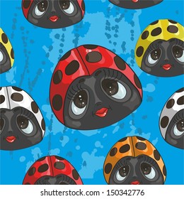 pattern with ladybug on a blue background