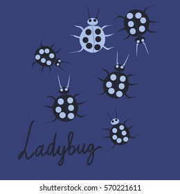 Pattern with ladybugs. Hand drawn.