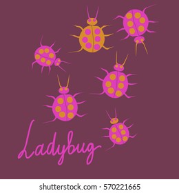 Pattern with ladybugs. Hand drawn.
