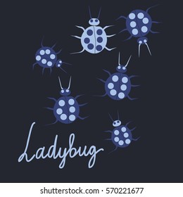 Pattern with ladybugs. Hand drawn.