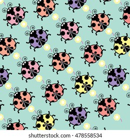 Pattern with ladybugs icons on  background.Pattern can be used for wallpaper, cover fills, web page background, surface textures. 