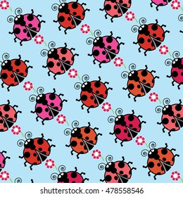 Pattern with ladybugs icons on  background.Pattern can be used for wallpaper, cover fills, web page background, surface textures. 