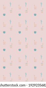 pattern with lamas alpacas and cactuses and flowers