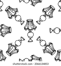 The pattern from the lamp under the shade. Vector table lamp with seamless pattern with a pattern of lines and stripes drawn in a doodle style, with a black line randomly placed on a white background 