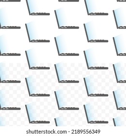 Pattern Of Laptop In Transparent Background (PNG) With Mini Doodle (icons). Vector Illustration