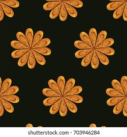 Pattern large abstract flower - watercolor - yellow-brown  - on dark background - art creative illustration vector