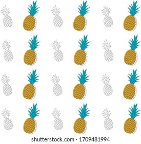 Pattern with large orange pineapples and small black outline ones