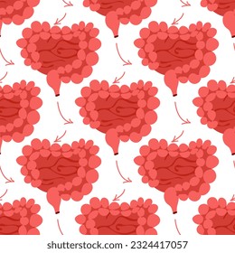 Pattern of the large and small intestines. A repeating pattern with lines of the colon. Health, medicine, internal organs. The structure of healthy organs and one affected by the disease. Thick, thin