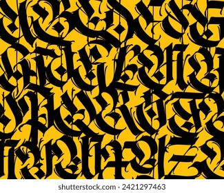 Pattern of Latin letters. Vector. English alphabet. Medieval european style ornament. European alphabet 9-16 century. Ramano-Germanic letters. Beautiful composition and pattern for design.