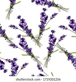 Pattern of lavender bouquets on a white background