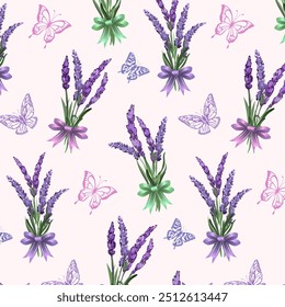 Pattern with lavender and butterflies.Vector seamless pattern with lavender and butterflies on a colored background.