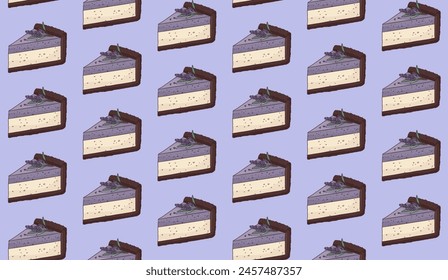 Muster von Lavendel Käsekuchen Scheiben auf lila Hintergrund