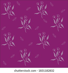 
Pattern of lavender flowers on a lilac background with botany elements