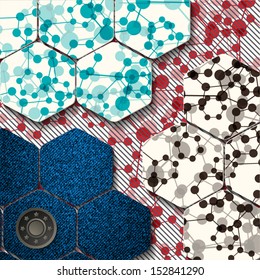 pattern with a layer of denim and molecules