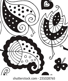 Pattern Leaf Folk Line Black & White