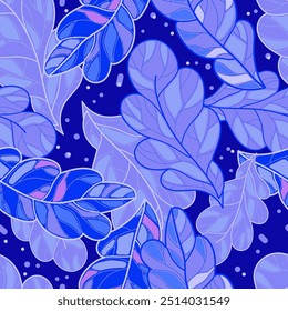 Pattern with leaf of oak, seamless for printing. Blue fall.