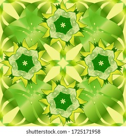 Pattern with leaf. Seamless pattern with colorful autumn leaves. Vector illustration. Cute leaves pattern on green, yellow and neutral colors for textile, wallpaper, wrapping, paper.