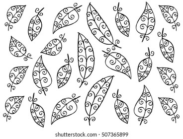 Pattern with leafs. Sketchy style.