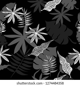 pattern with leaves b / w illustration - vector