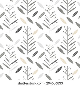 Pattern leaves and branches. In a retro style.It contains simple forms leaves and twigs with berries and leaves. Solid version.