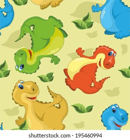 pattern with leaves and dinosaurs