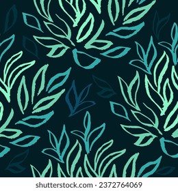 Pattern of leaves drawn by hand. In green tones. Vector, pattern for wallpaper, textile.