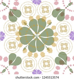 Pattern leaves flowers clover lilac circles