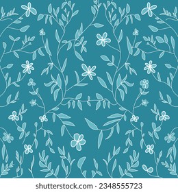 Pattern of leaves and flowers on the color background.

