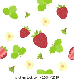 pattern of leaves, flowers and strawberries