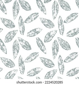 Pattern with leaves hand drawing in green. Seamless vector texture for web, print, wallpaper, wrapping paper, fashion decor, card invitation or website background.