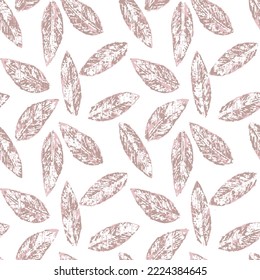 Pattern with leaves hand drawing in pink. Seamless vector texture for web, print, wallpaper, wrapping paper, fashion decor, card invitation or website background.