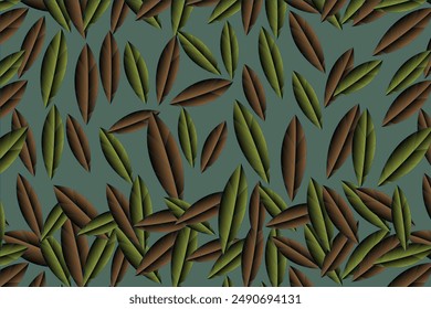 a pattern of leaves on a green background