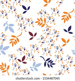
Pattern with leaves. orange seeds, leaves and petioles