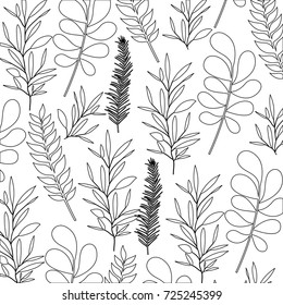 pattern leaves of plants on black silhouette vector illustration