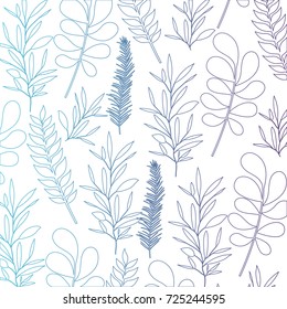 pattern leaves of plants on gradient color silhouette from blue to purple vector illustration