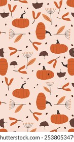 Pattern leaves Pumpkin Fall Phone Wallpaper, Background