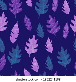 Pattern with leaves. purple seamless pattern. textured leaves. stock vector illustration.