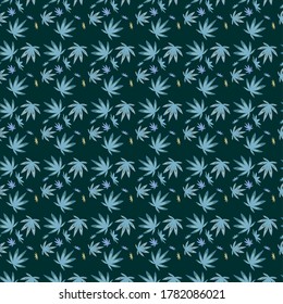 Pattern with leaves .Seamless background.Dark ornament .Hemp.