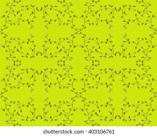 The pattern of leaves in shades of beige on a green background