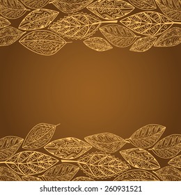 pattern of leaves in shades of brown on a black brown  background