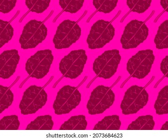Patrón con hojas, bocetos de hierbas aisladas en fondo rosado, ilustraciones de vegetales dibujadas a mano