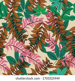pattern of leaves with soft flat-style colors to be made in the background or made into fabric designs