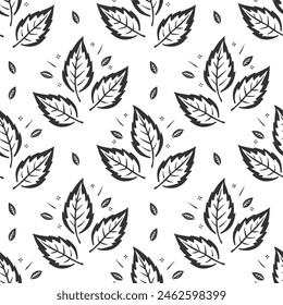 Pattern leaves stylized doodle, contour drawing, on white background.