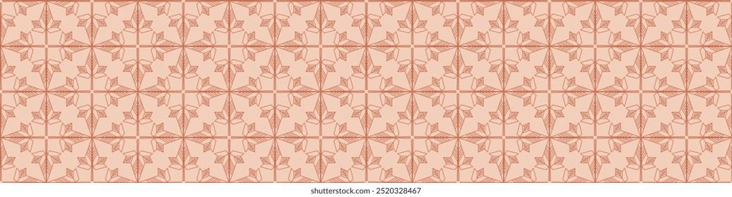 Pattern with leaves in warm tones (beige and terracotta). A geometric pattern with abstract leaves in soft beige and terracotta shades. Seamless background of autumn leaves