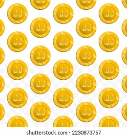 Pattern of Lebanese Pound coins on transparent background with mini doodle (icons) and gold color. Vector Illustration
