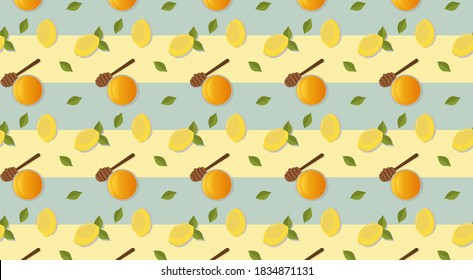 Pattern with Lemon with honey. Wallpaper, print, modern textile design, wrapping paper