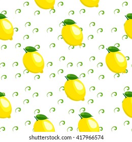 Pattern with lemon and leaves on background.