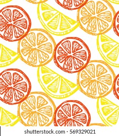 Pattern with lemon and orange. Lemon slice. Vector illustration.