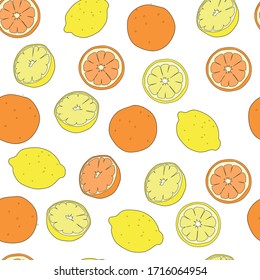 Pattern of lemon and oranges on white background