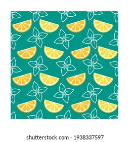 Patrón con semicírculo limón y hojas.  Ilustración vectorial de acciones